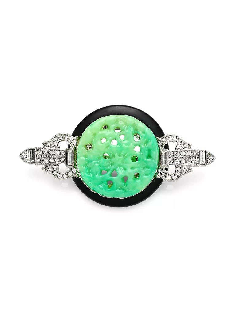 商品Kenneth Jay Lane|Crystal, Black & Jade-Color Carved Deco Brooch,价格¥656,第1张图片