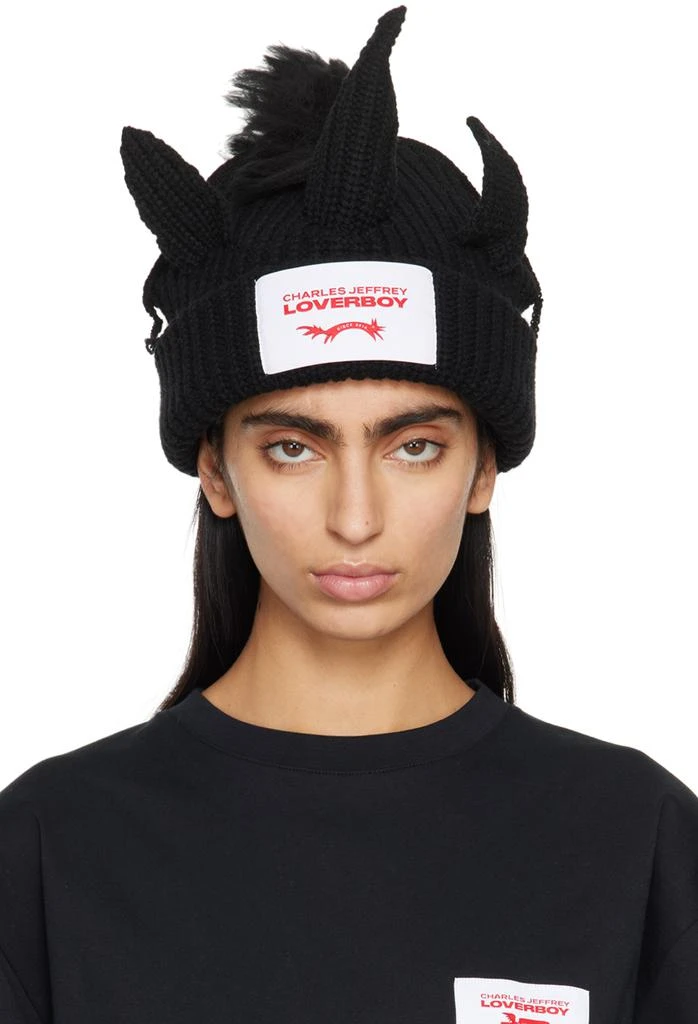 商品Charles Jeffrey Loverboy|Black Chunky Unicorn Beanie,价格¥953,第1张图片