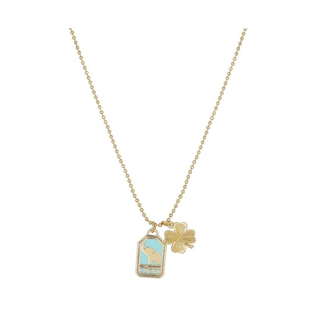 商品Unwritten|14K Gold Flash-Plated Green Enamel Elephant Clover Tag Pendant Necklace,价格¥194,第1张图片