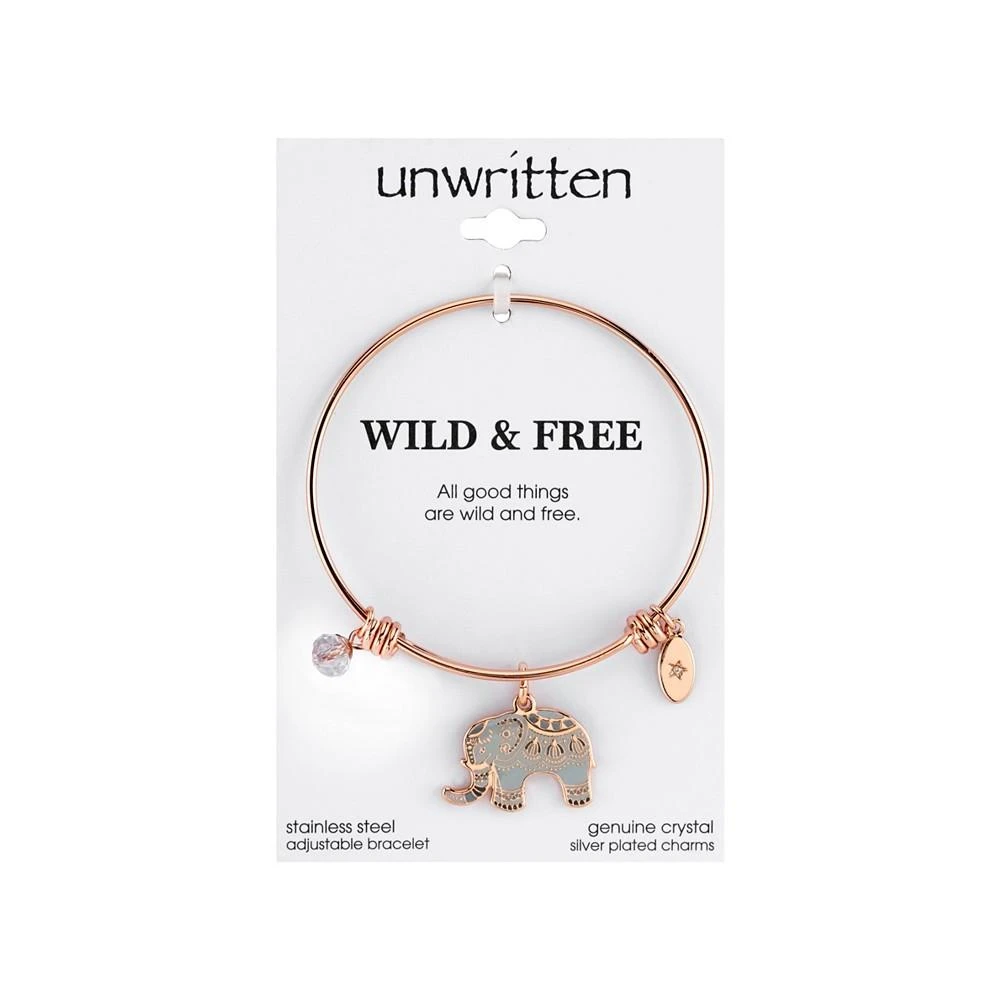 Unwritten "All Good Things are Wild and Free" Elephant Charm Adjustable Bangle Bracelet in Rose Gold-Tone Stainless Steel with Silver Plated Charms 3