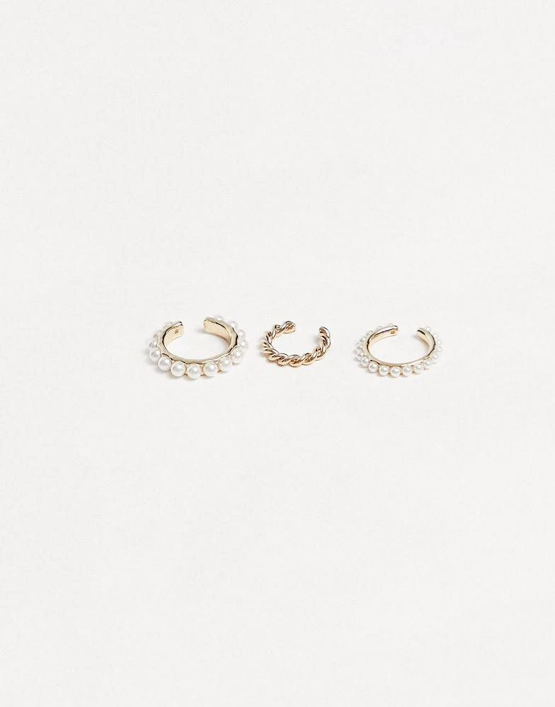 商品Topshop|Topshop pack of 3 faux pearl ear cuffs in gold,价格¥79,第3张图片详细描述