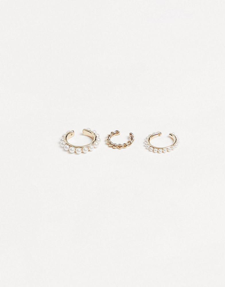 商品Topshop|Topshop pack of 3 faux pearl ear cuffs in gold,价格¥60,第5张图片详细描述