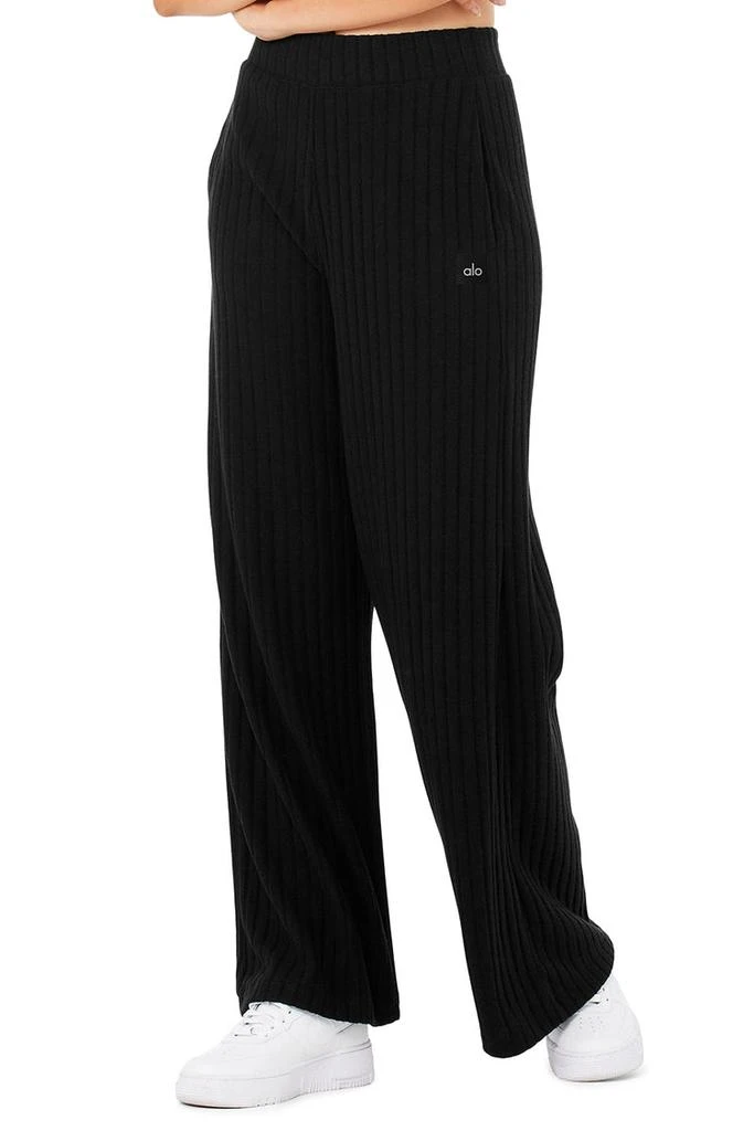 商品Alo|Ribbed Take Comfort Wide Leg Pant - Black,价格¥656,第1张图片