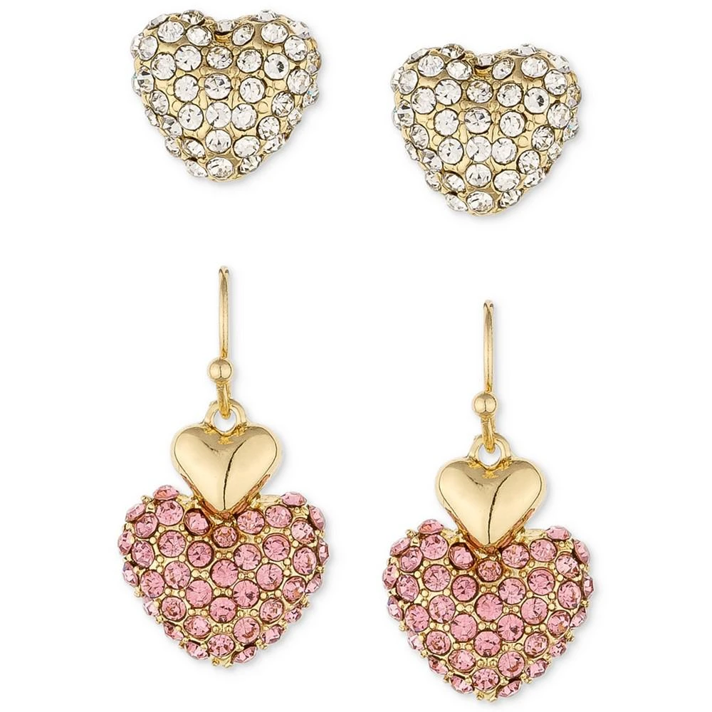 商品Charter Club|Gold-Tone 2-Pc. Set Pavé Heart Stud & Drop Earrings, Created for Macy's,价格¥126,第1张图片