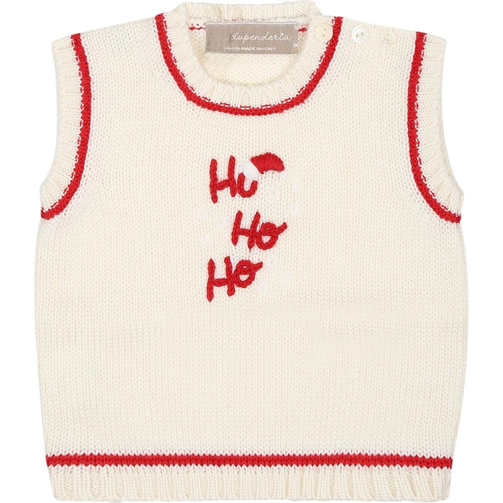 商品LA STUPENDERIA|White Vest Sweater For Baby Boy With Writing,价格¥1220,第1张图片