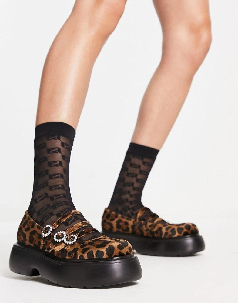 商品ASOS|ASOS DESIGN Missy chunky mary jane shoes with diamonte buckles in leopard,价格¥166,第1张图片
