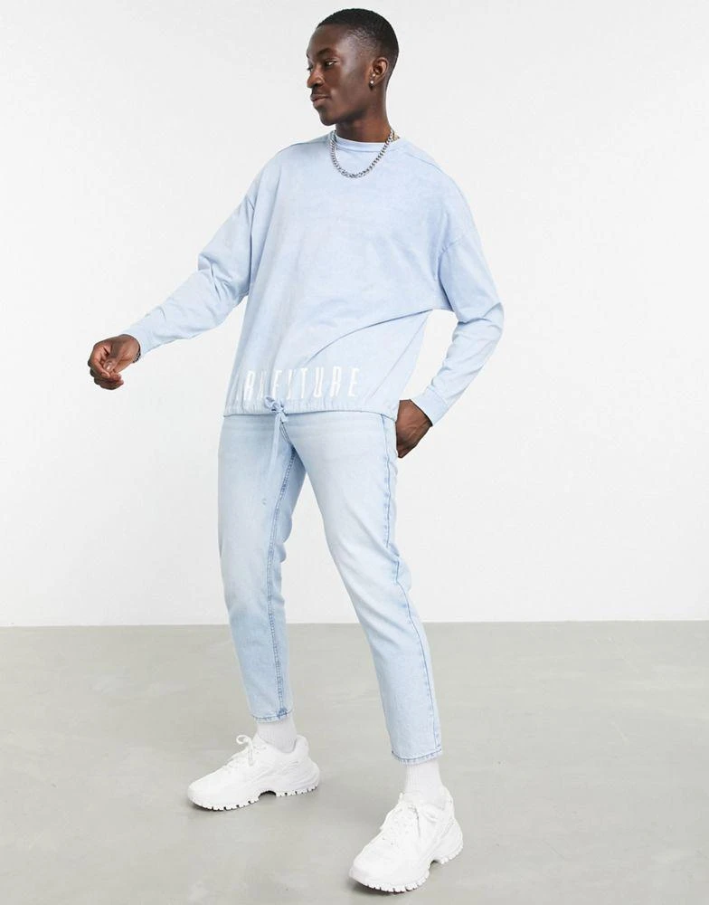 商品ASOS|ASOS Dark Future oversized long sleeve t-shirt with drawcord hem in blue wash,价格¥77,第4张图片详细描述