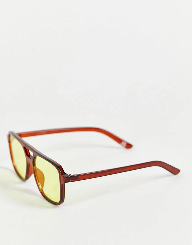 商品ASOS|ASOS DESIGN aviator sunglasses in crystal brown with yellow lens,价格¥48,第2张图片详细描述