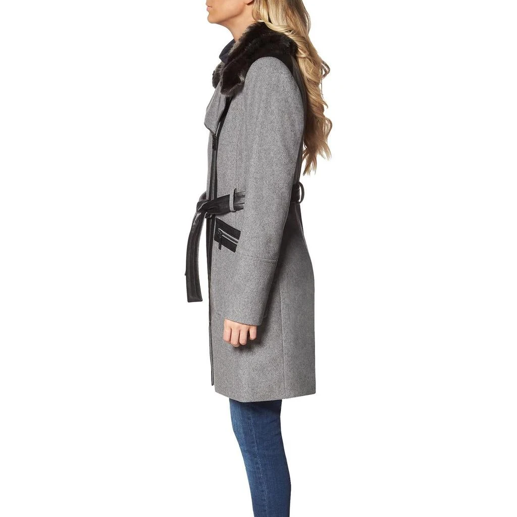 Via Spiga Faux Fur Wool Coat for Women- Slim Fitted Asymmetric Jacket with Belt 商品