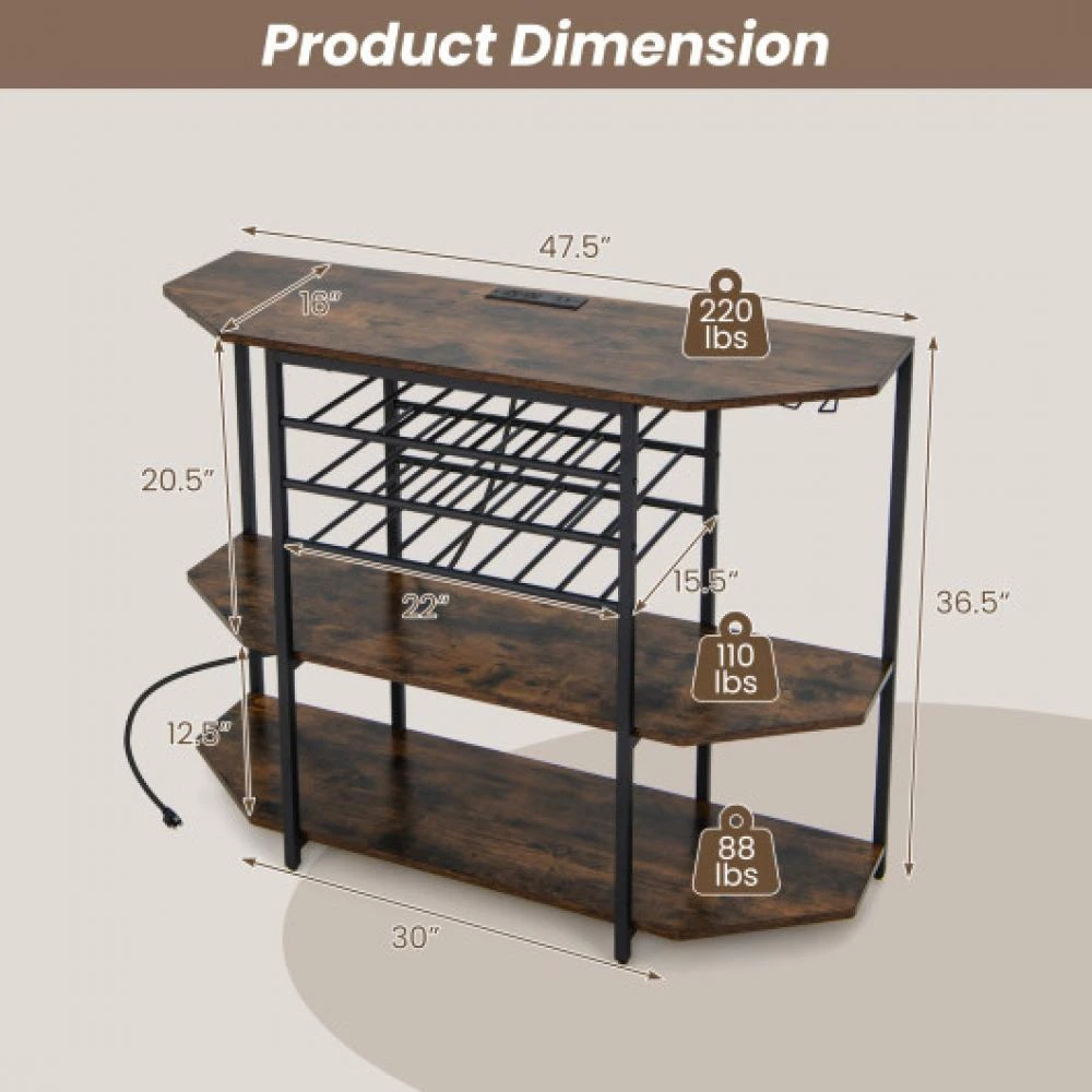 商品Hivvago|3-Tier Wine Bar Cabinet with Storage Shelves-Brown,价格¥1056,第5张图片详细描述