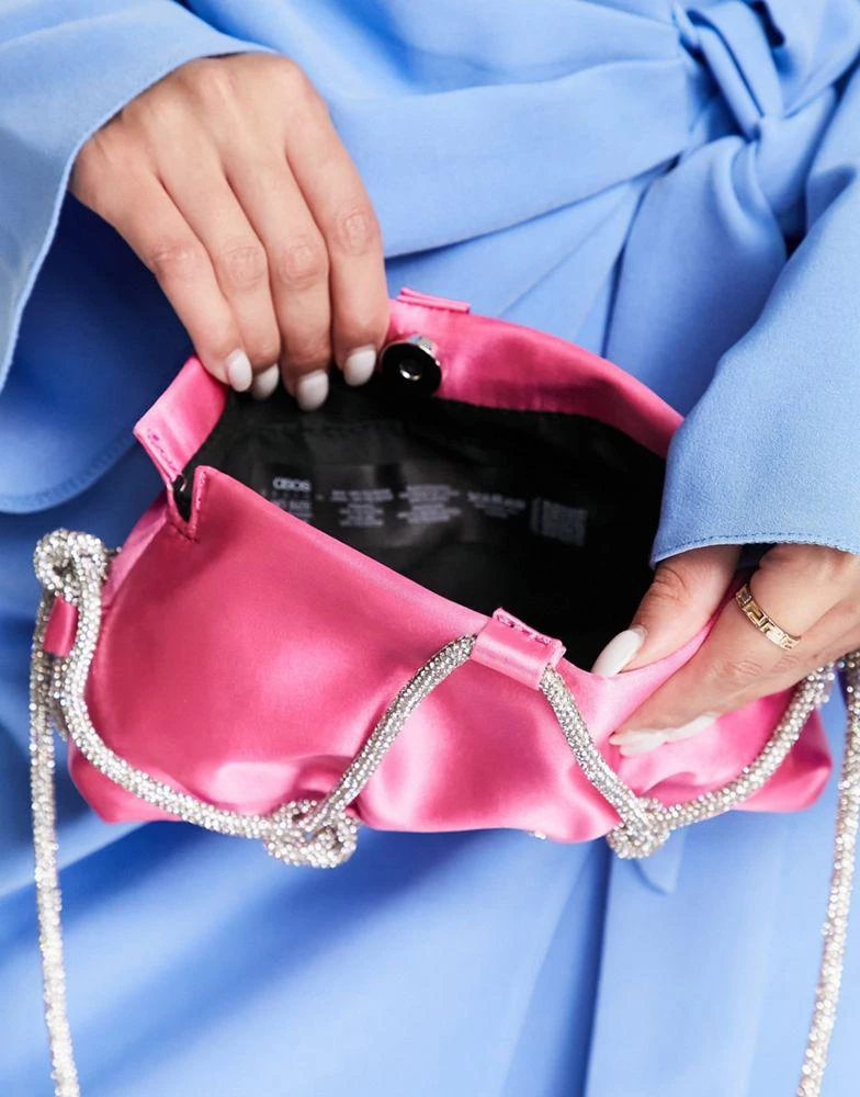 商品ASOS|ASOS DESIGN shoulder bag with diamante strapping detail in pink,价格¥170,第3张图片详细描述