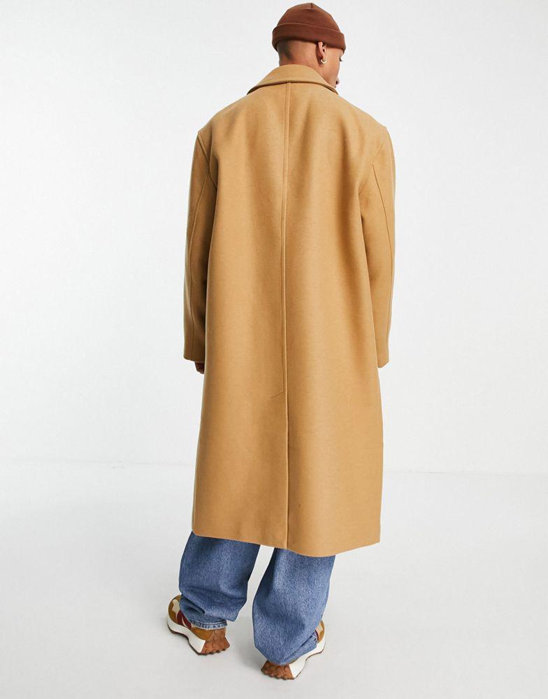 ASOS DESIGN oversized longline wool mix overcoat in camel商品第3张图片规格展示
