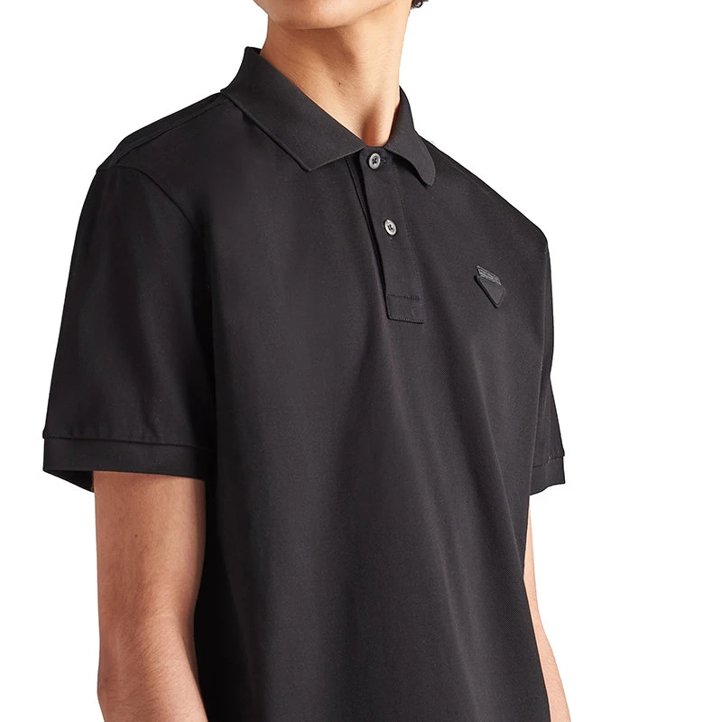 商品Prada|【预售3-7天】PRADA/普拉达  男士黑色纯珠地棉三角徽标短袖Polo衫UJN444_XGS_F0002_S_181,价格¥4139,第5张图片详细描述