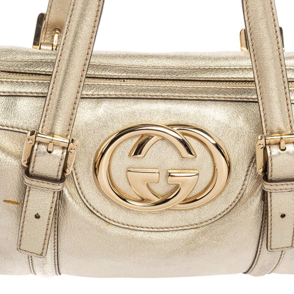 商品[二手商品] Gucci|Gucci Metallic Gold Leather Britt Boston Bag,价格¥4455,第5张图片详细描述