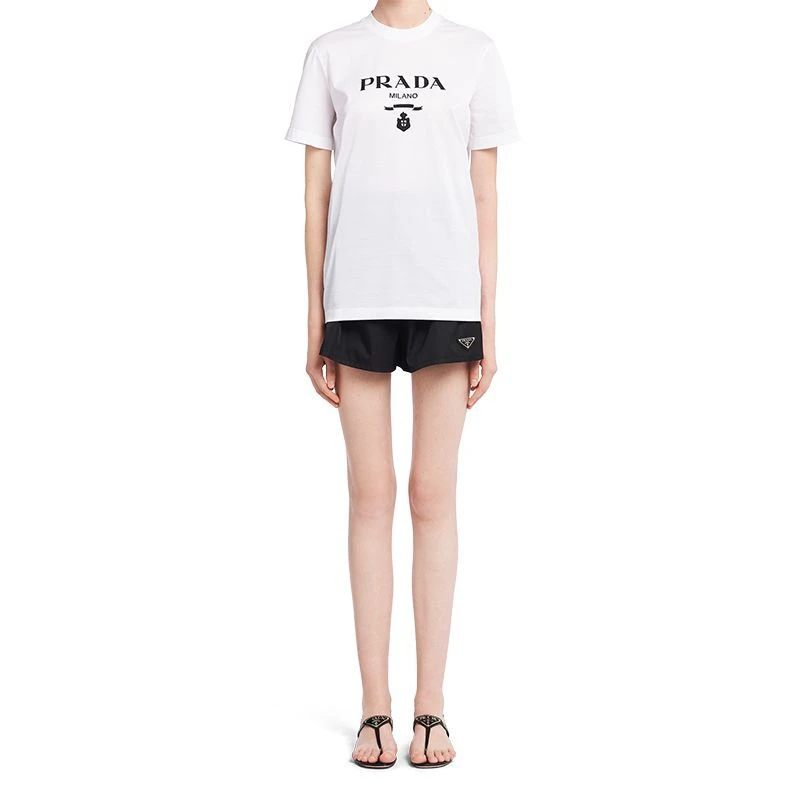 商品Prada|【预售3-7天】PRADA/普拉达  女士白色刺绣平纹针织棉质短袖T恤35838R_10GN_F0009_S_162,价格¥6487,第4张图片详细描述