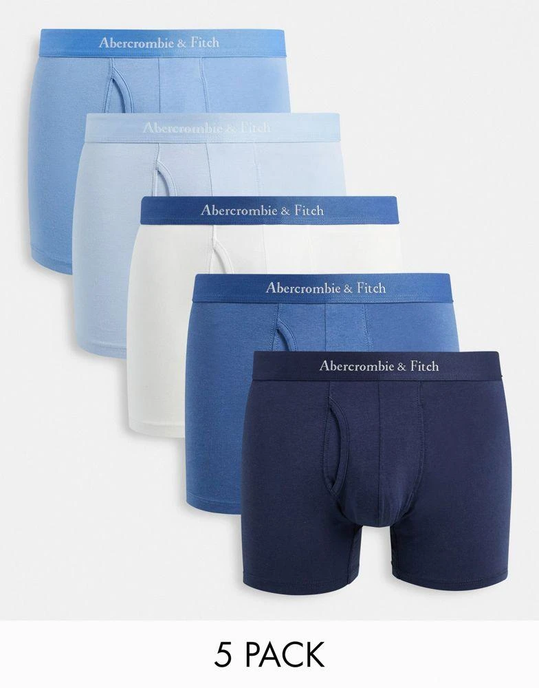 商品Abercrombie & Fitch|Abercrombie & Fitch 5 pack trunks logo waistband in white/blues,价格¥282,第1张图片