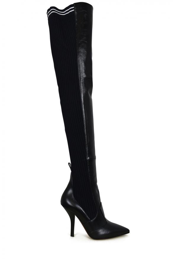 Women Luxury Shoes   Fendi Stretch Over The Knee Black Leather Boots商品第1张图片规格展示