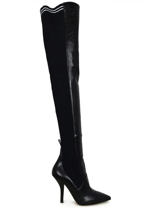 商品Fendi|Women luxury shoes fendi stretch over the knee black leather boots,价格¥5956,第1张图片