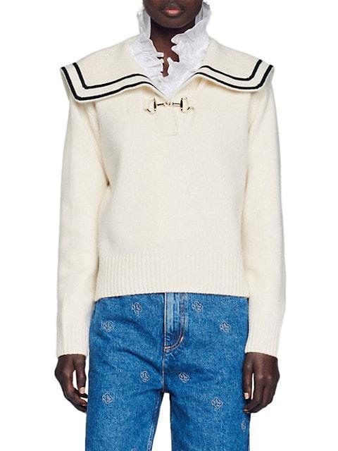 商品Sandro|Williams Wool Bib-Collar Cropped Sweater,价格¥2060,第1张图片