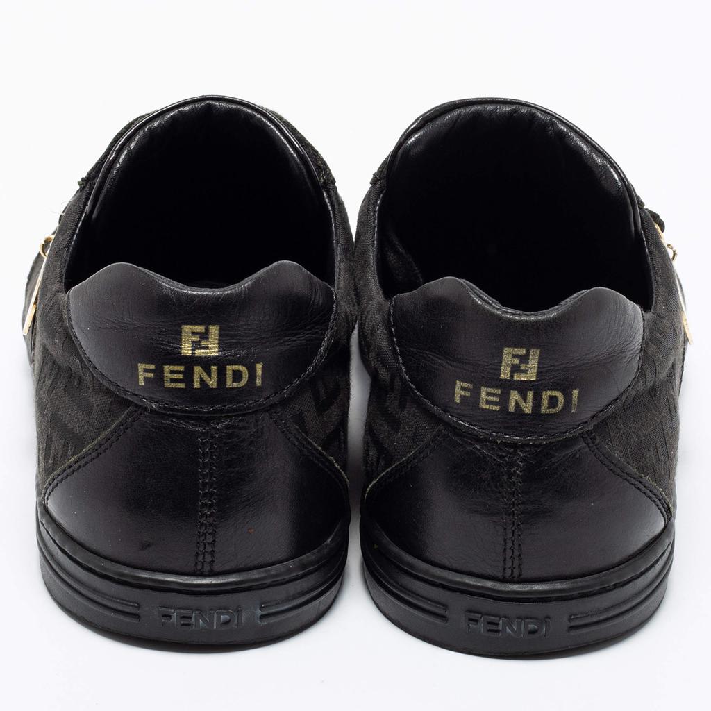 Fendi Black Zucca Canvas And Leather Low Top Sneakers Size 37.5商品第5张图片规格展示