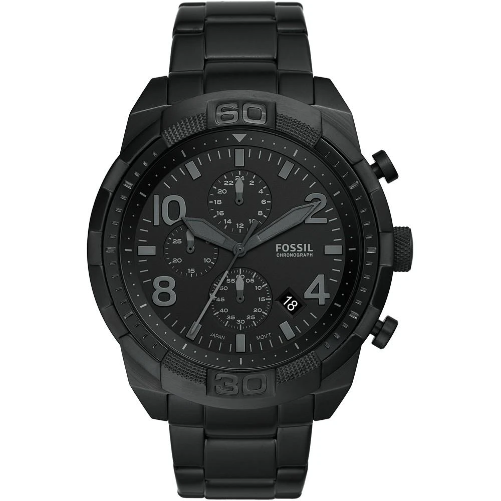 商品Fossil|Men's Chronograph Bronson Black Stainless Steel Bracelet Watch 50mm,价格¥1112,第1张图片