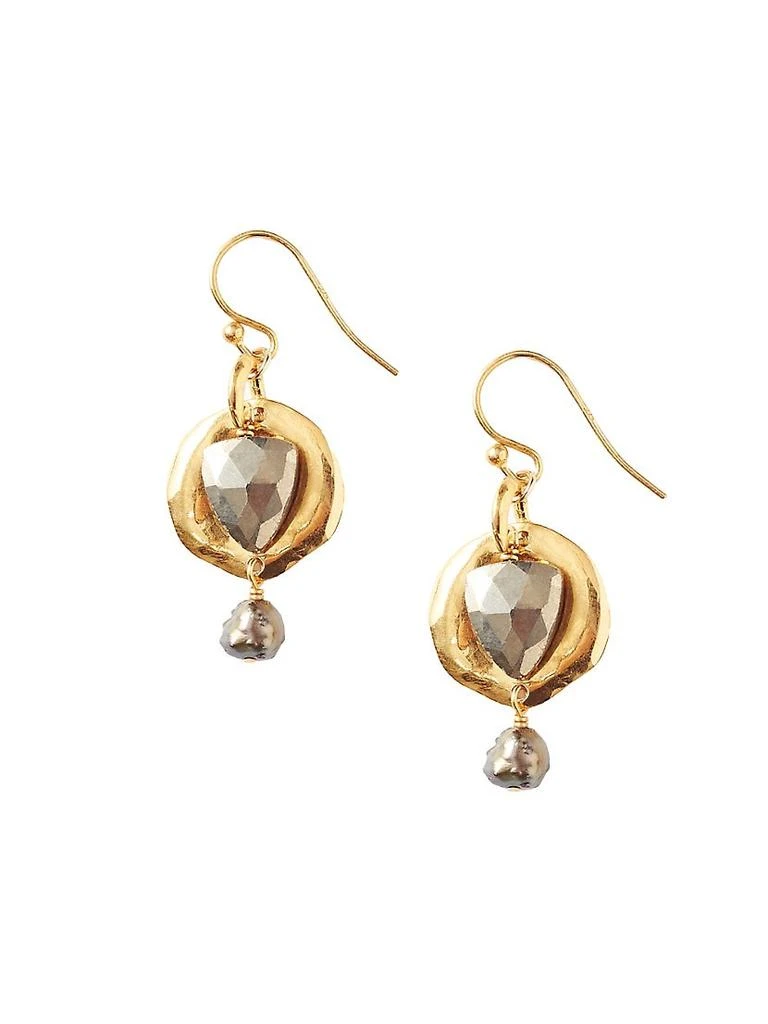 商品Chan Luu|18K-Gold-Plated, Pyrite & Pearl Coin Drop Earrings,价格¥866,第1张图片