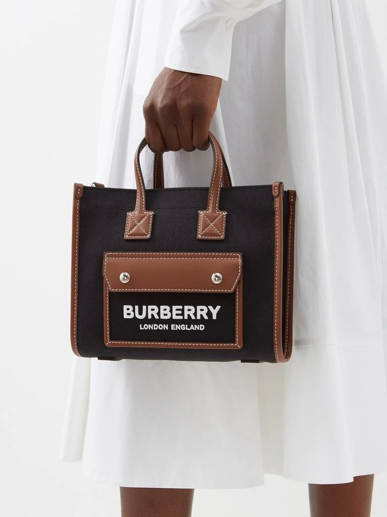 商品Burberry|Freya mini canvas leather-trim tote bag,价格¥8492,第3张图片详细描述