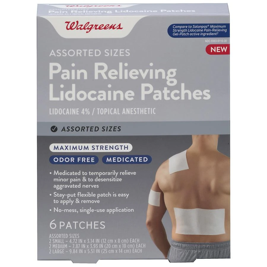 商品Walgreens|Pain Relieving Lidocaine Patches Maximum Strength Assorted,价格¥82,第1张图片