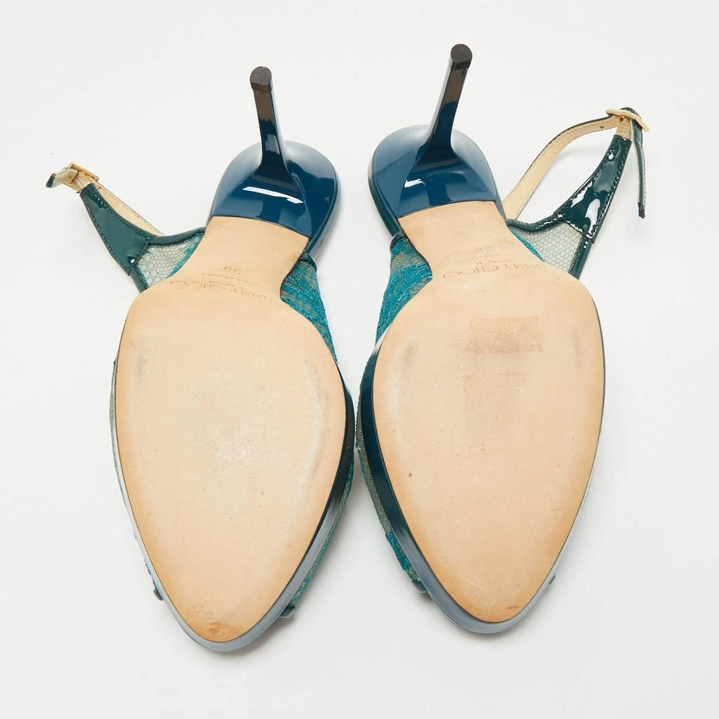Jimmy Choo Green Lace and Patent Leather Nova Peep-Toe Slingback Sandals Size 36 商品