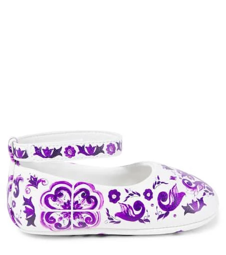 商品Dolce & Gabbana|婴幼儿 — 印花皮革芭蕾舞平底鞋,价格¥2689,第3张图片详细描述
