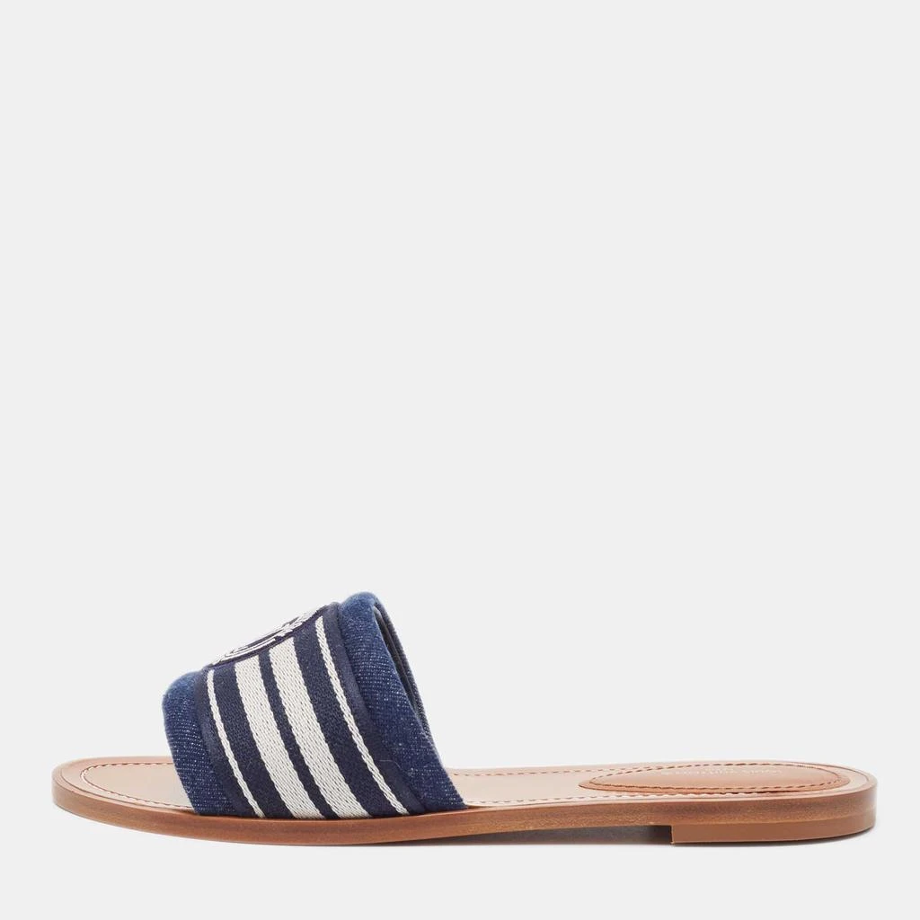 商品[二手商品] Louis Vuitton|Louis Vuitton Navy Blue Canvas Lock It Flat Slides Size 39,价格¥5127,第1张图片