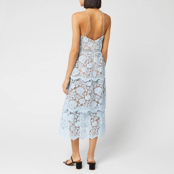 商品Self Portrait|Self-Portrait Women's Flower Lace Midi Tiered Dress - Light Blue,价格¥1369,第2张图片详细描述