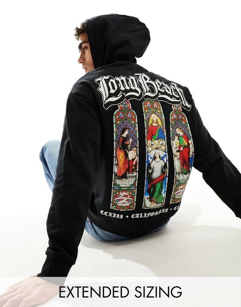 商品ASOS|ASOS DESIGN oversized hoodie in black with grunge back print & front embroidery,价格¥186,第1张图片