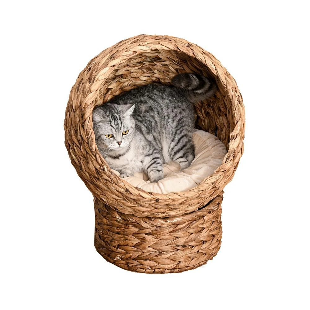 商品PawHut|24" Water Hyacinth Elevated Cat Bed Condo Pod Pet House Tree Brown,价格¥806,第1张图片