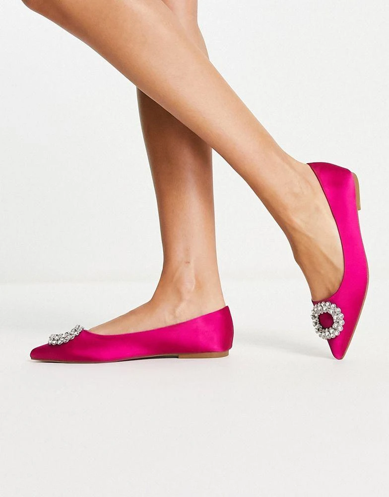 商品ASOS|ASOS DESIGN Laura embellished pointed ballet flats in pink satin,价格¥147,第2张图片详细描述
