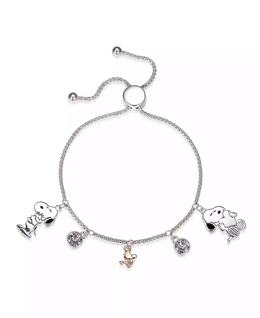 商品Peanuts|"Snoopy" and "Woodstock" Crystal Adjustable Bolo Silver Plated Bracelet, Created for Macy's,价格¥148,第1张图片