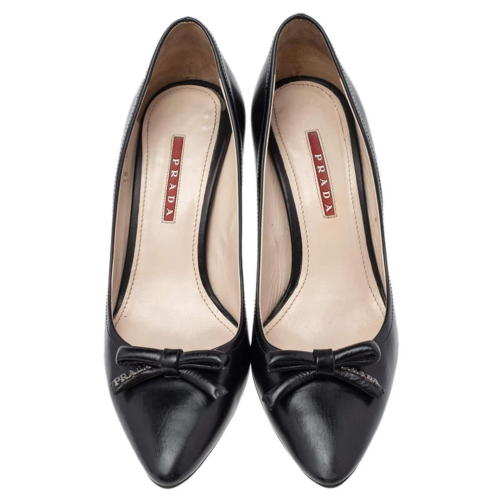 商品[二手商品] Prada|Prada Black Leather Bow Pointed Toe Pumps Size 38,价格¥1182,第3张图片详细描述