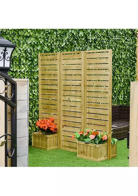 商品Outsunny|Wood Privacy Screen With 4 Planter Box Flower Pot Vegetable Raised Bed W  3 Panels And Drainage Holes For Patio Porch Deck Balcony Garden And Hot Tub,价格¥1850,第3张图片详细描述