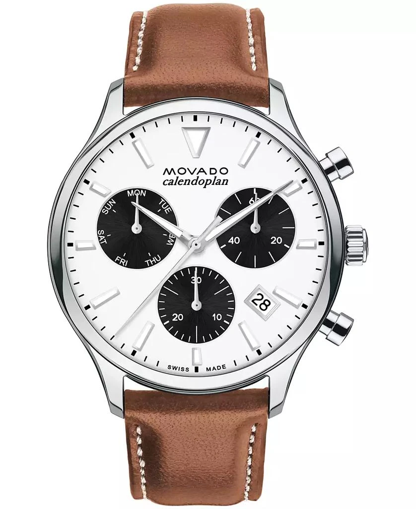 商品Movado|Men's Heritage Cognac Brown Genuine Leather Strap Watch 43mm,价格¥6663,第1张图片