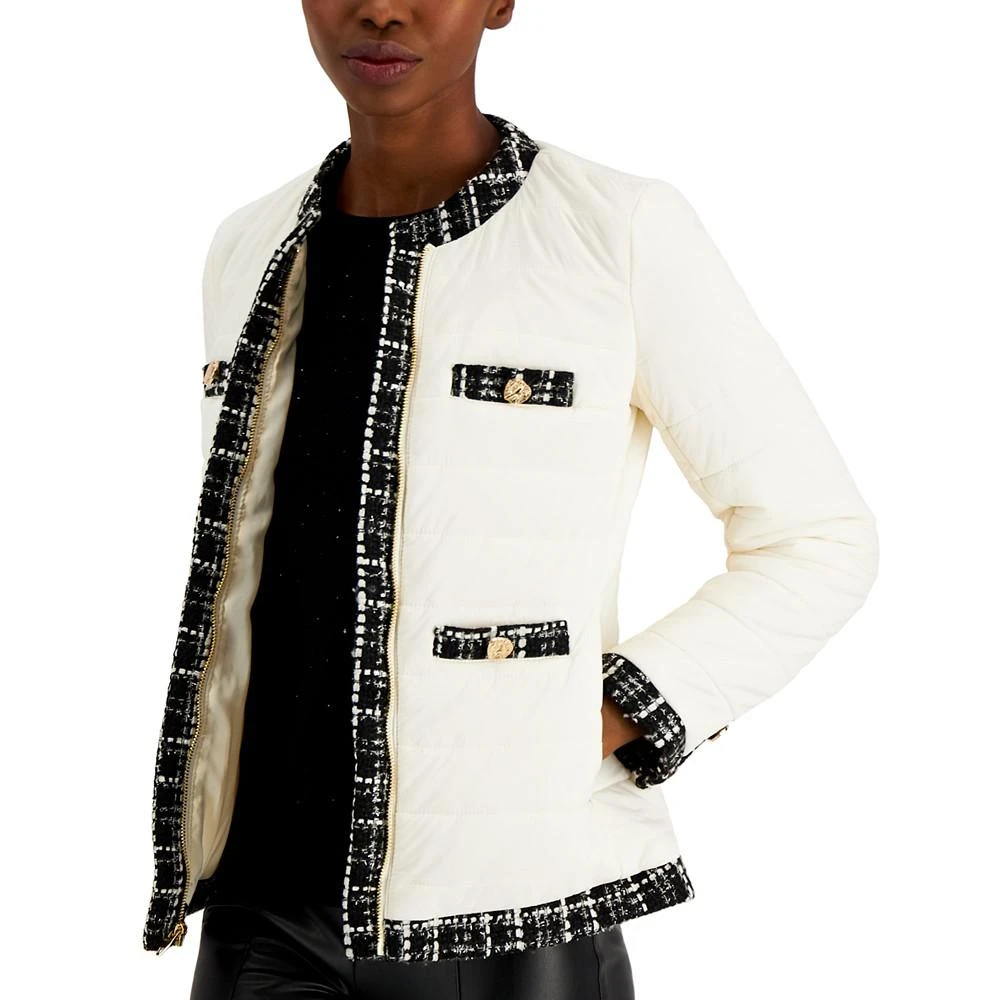 商品Anne Klein|Quilted Tweed-Trim Puffer Jacket,价格¥1481,第3张图片详细描述