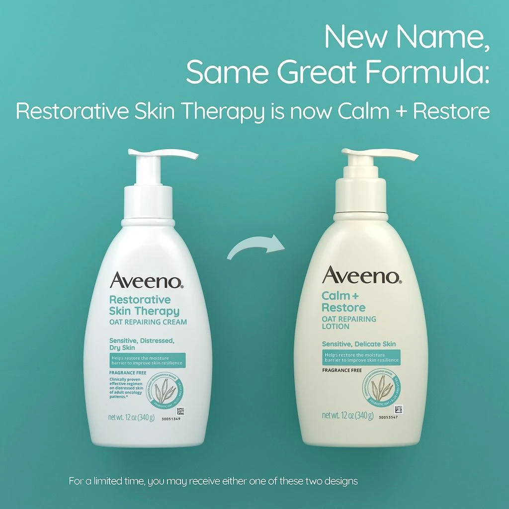 商品Aveeno|Aveeno Calm + Restore Oat Repairing Body Lotion for Sensitive Skin, Daily Moisturizer with Prebiotic Oat, Aloe & Pro-Vitamin B5 Helps Restore Skin's Moisture Barrier, Fragrance Free, 12 oz,价格¥108,第2张图片详细描述