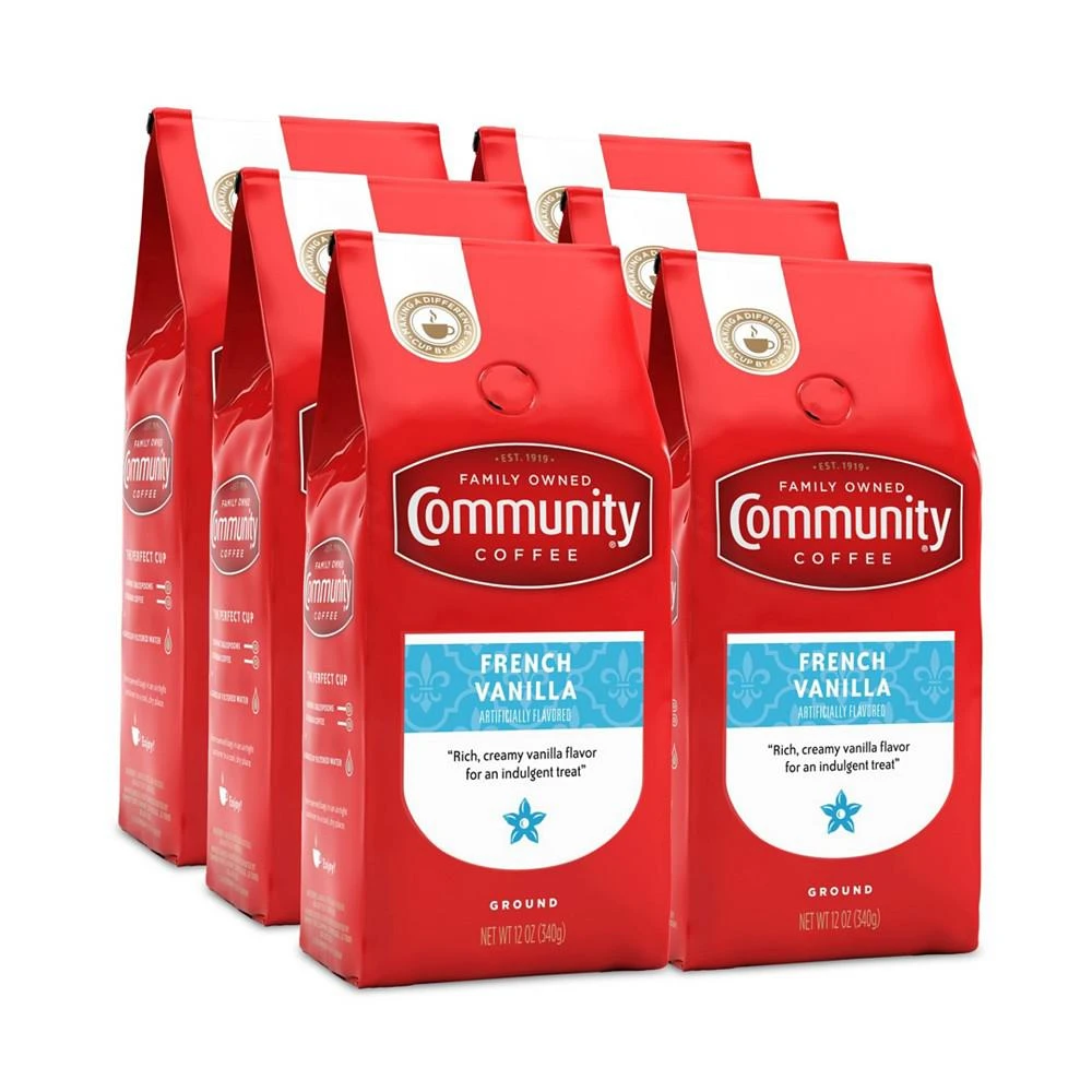 商品Community Coffee|French Vanilla Medium Roast Premium Ground Coffee, 12 Oz - 6 Pack,价格¥463,第1张图片
