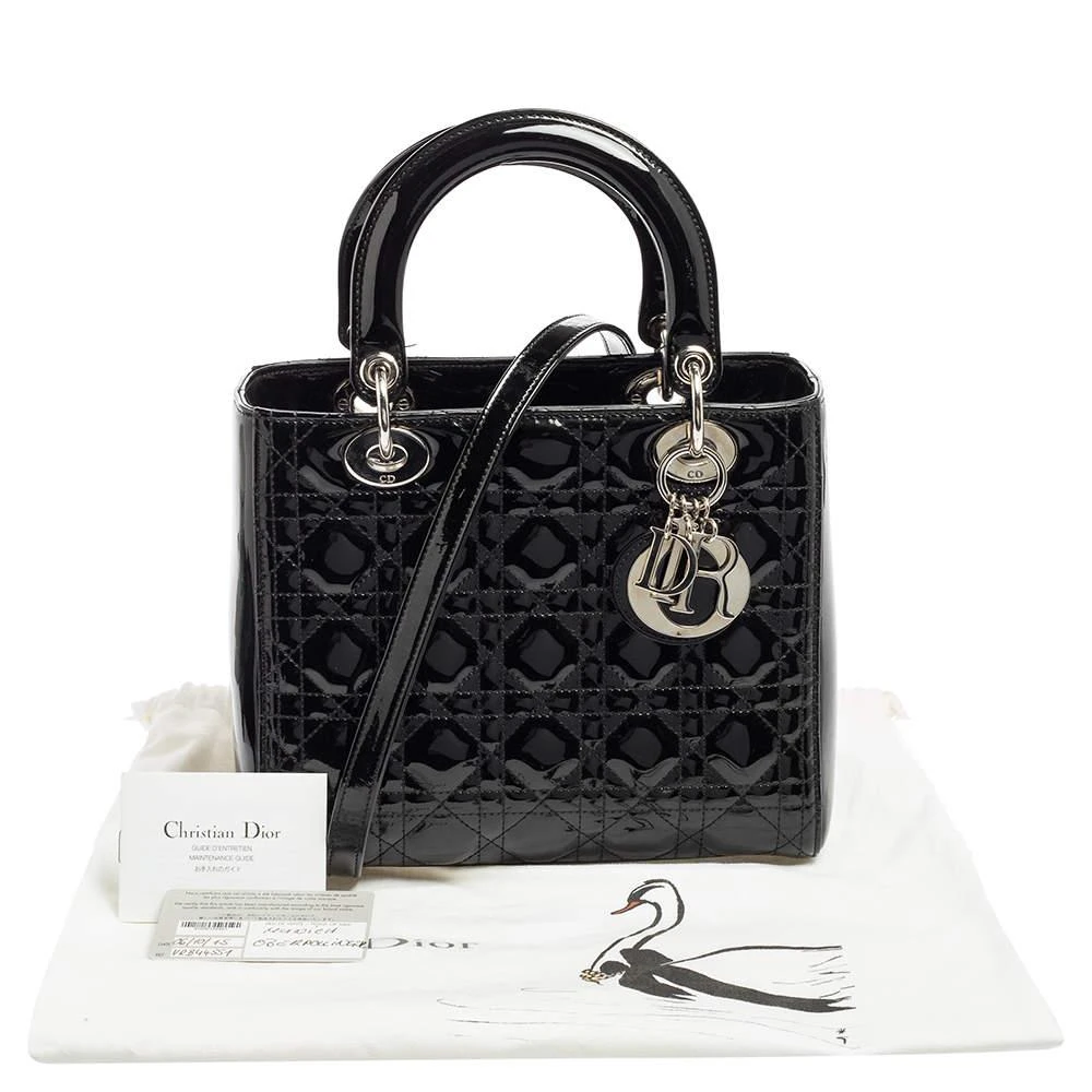 Dior Black Cannage Patent Leather Medium Lady Dior Tote 商品