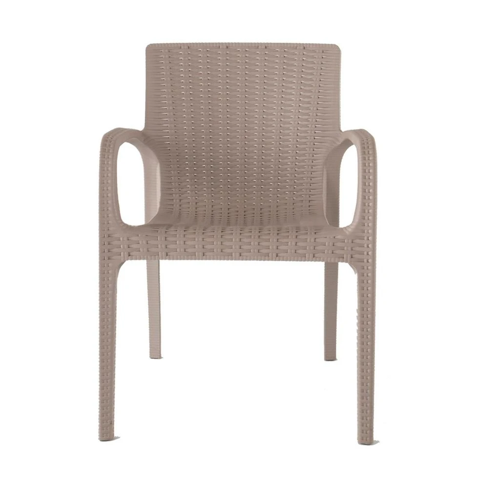 商品Hivvago|Set of Four 24" Taupe Faux Rattan Heavy Duty Plastic Outdoor Stacking Arm Chairs,价格¥3843,第5张图片详细描述