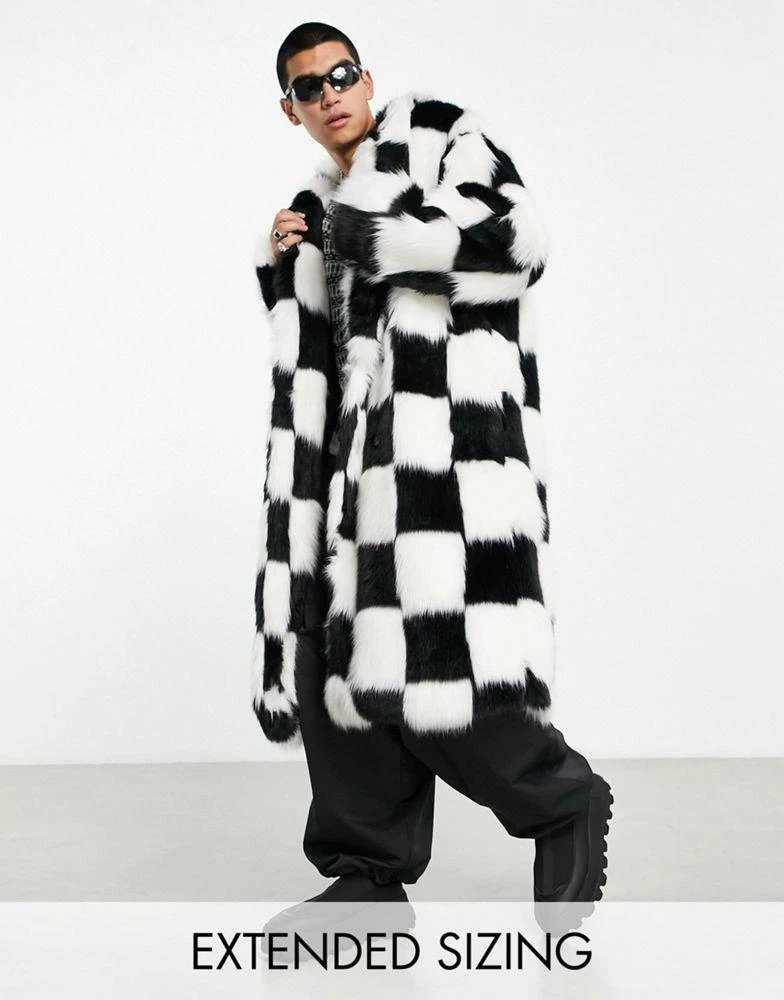 商品ASOS|ASOS DESIGN longline faux fur coat in check,价格¥711,第1张图片