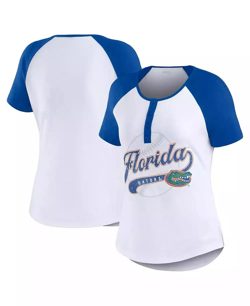 商品WEAR by Erin Andrews|Women's White Florida Gators Baseball Logo Raglan Henley T-Shirt,价格¥301,第1张图片