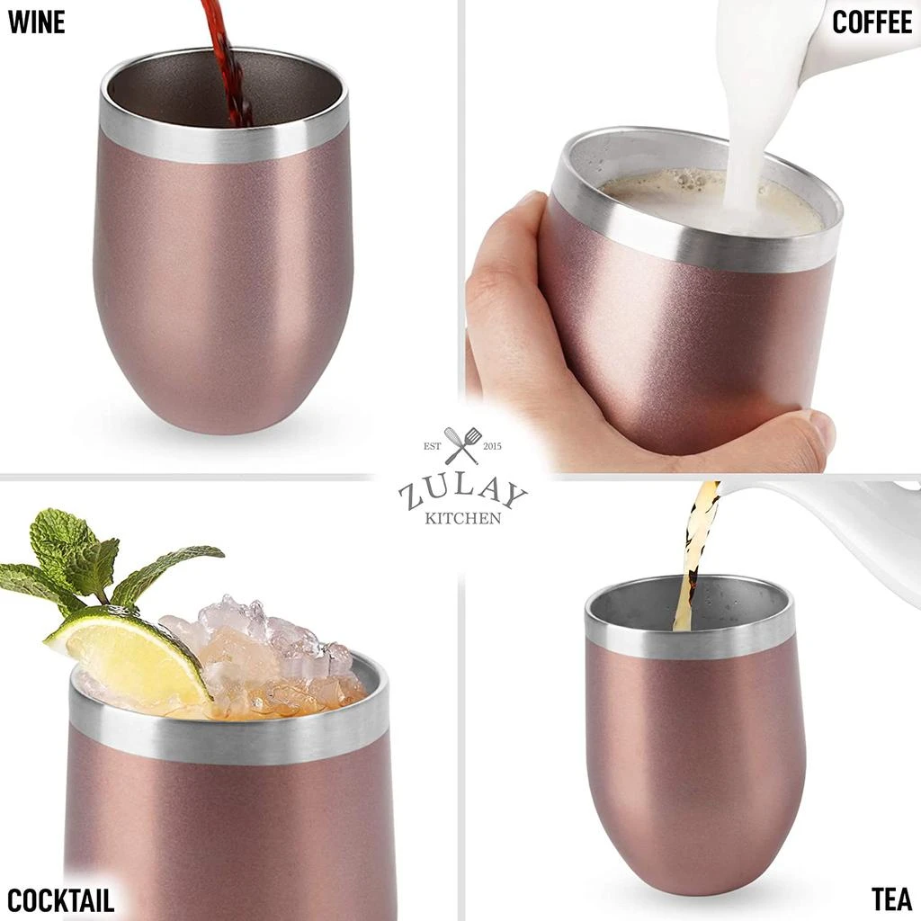 商品Zulay Kitchen|12oz Stemless Stainless Steel Wine Tumblers With Lids,价格¥171,第5张图片详细描述