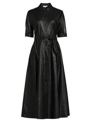 ​Belted Faux Leather Maxi A Line Dress商品第3张图片规格展示