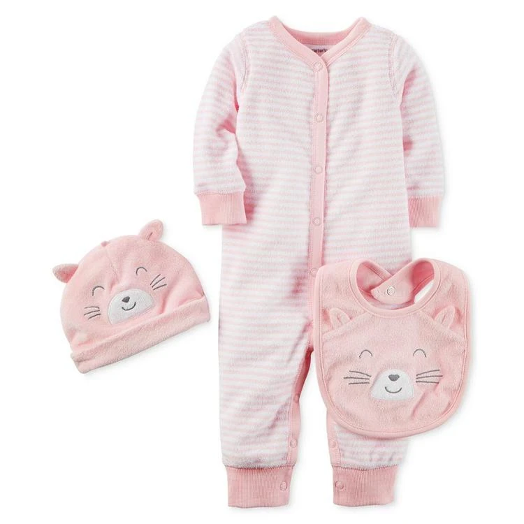 商品Carter's|3-Pc. Cat Hat, Bib & Striped Coverall Set, Baby Girls,价格¥98,第1张图片