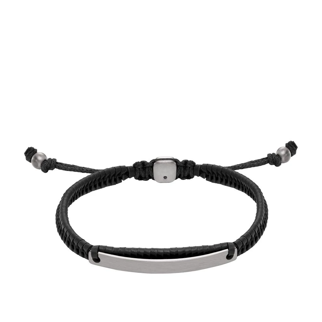 商品Fossil|Men's Elliott Black Leather ID Bracelet,价格¥217,第1张图片